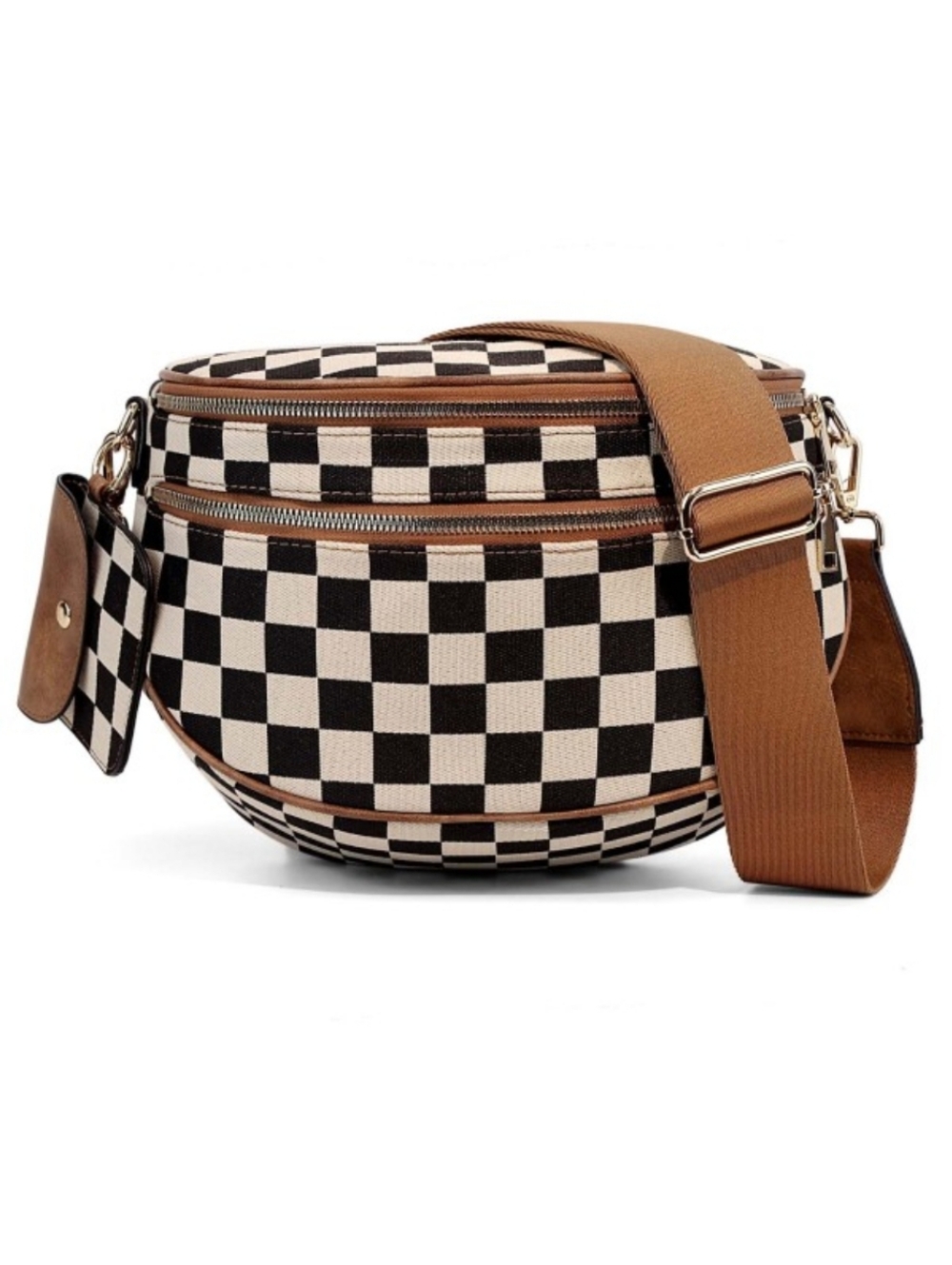 Checkered Crossbody Sling Bag ⚡ Kaylee Belt Bag | Cognac Strap | NWOT - Picture 6 of 12